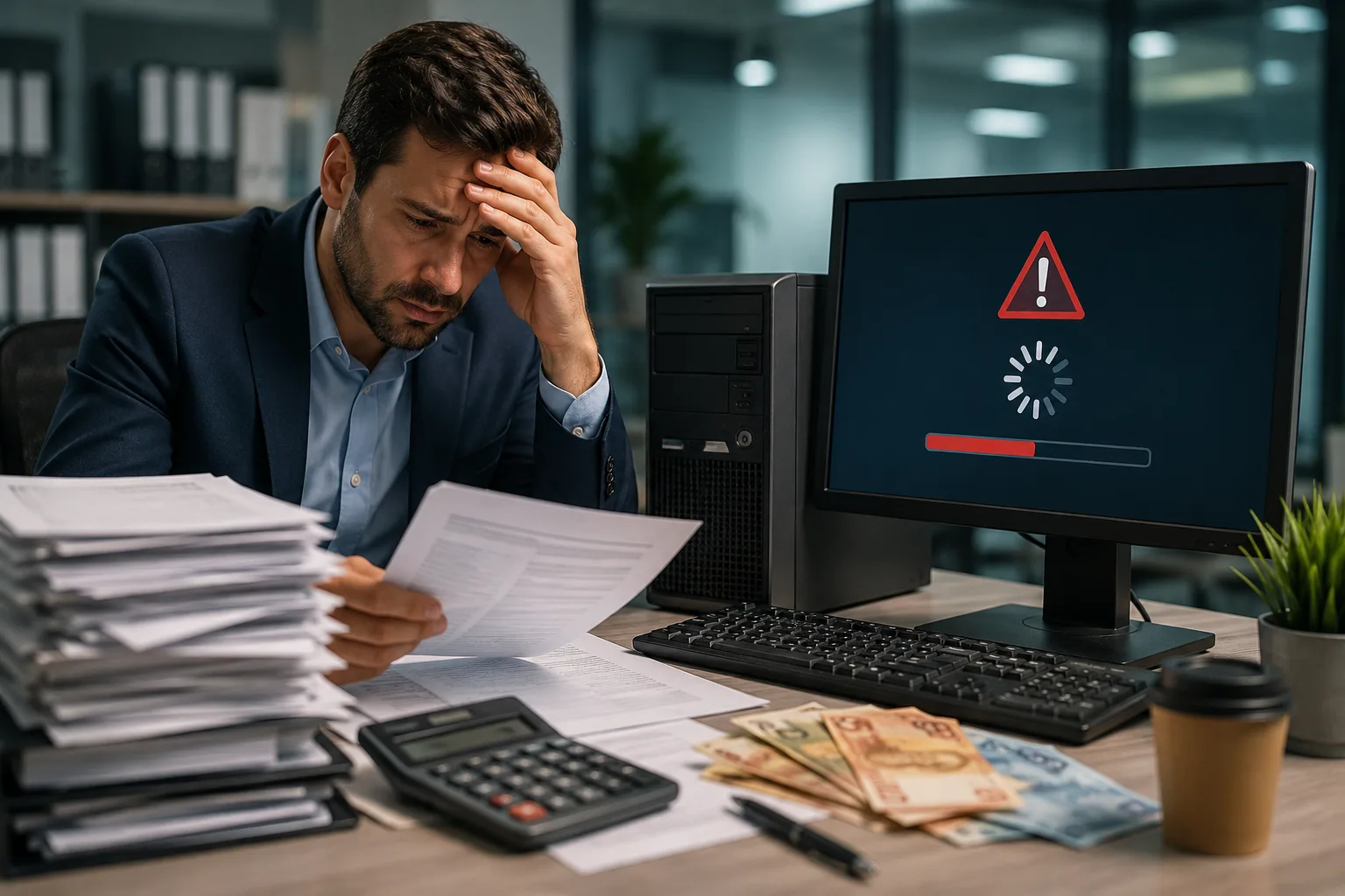 Gestor analisando os custos de informática da empresa